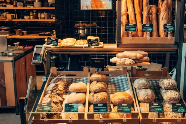 Fresh pastries on a wooden counter